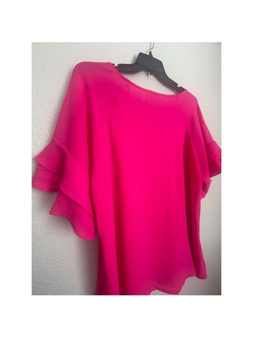 Umgee Hot Pink Ruffle Sleeve Blouse - Picture 4 of 8